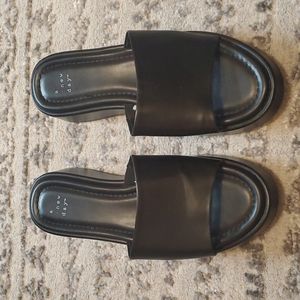 A New Day Black Faux Leather Slip On Sandals